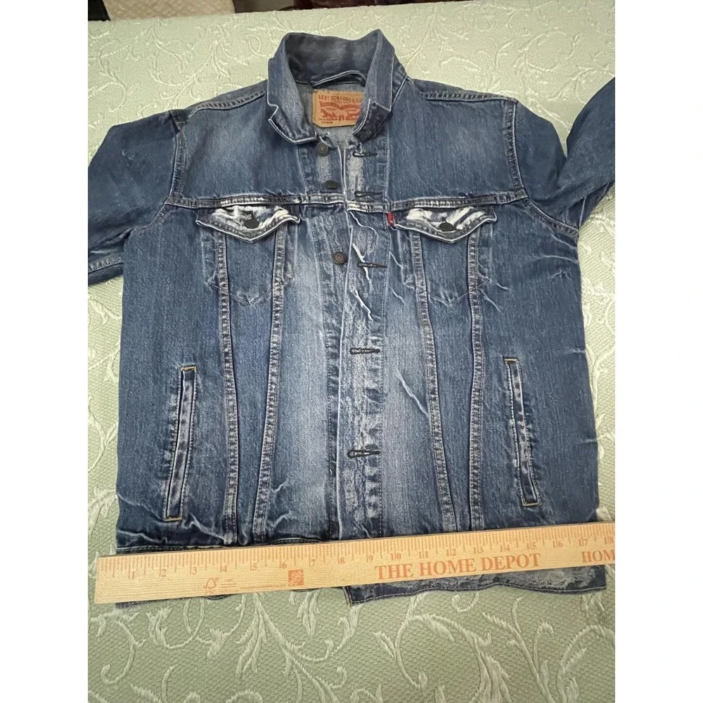 Levi's Jacket Mens Medium Blue‎ Denim Bomber Button Front Pockets Casual 72334